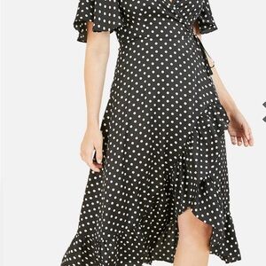 New Look Black and White Flutter Sleeve Wrap Dress